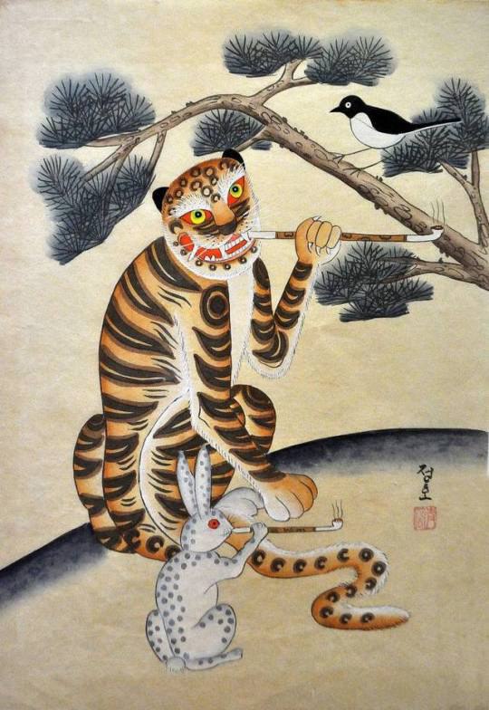 Folk tales Korean Tiger Water Color painting Original signed Painting by jeremy Yong